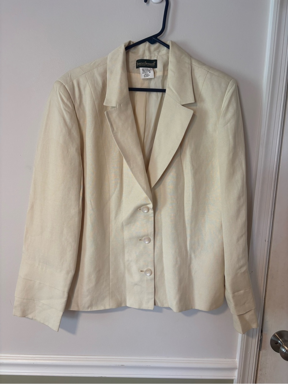 Harvé Benard Cream Linen Blend Blazer Women's Size 14 Vintage Career Jacket